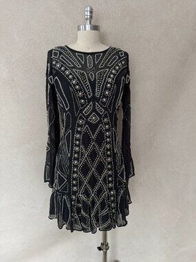 Needle & Thread Black Embellished Beaded Mini Dress Sz 4
